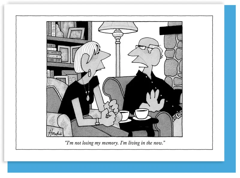 New Yorker Mindful Note Card: 'Living In The Moment' 1