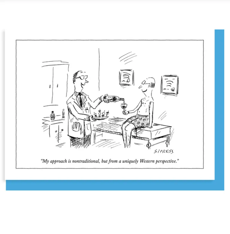 New Yorker Satirical Note Card – Nontraditional Doctor Illustration 1