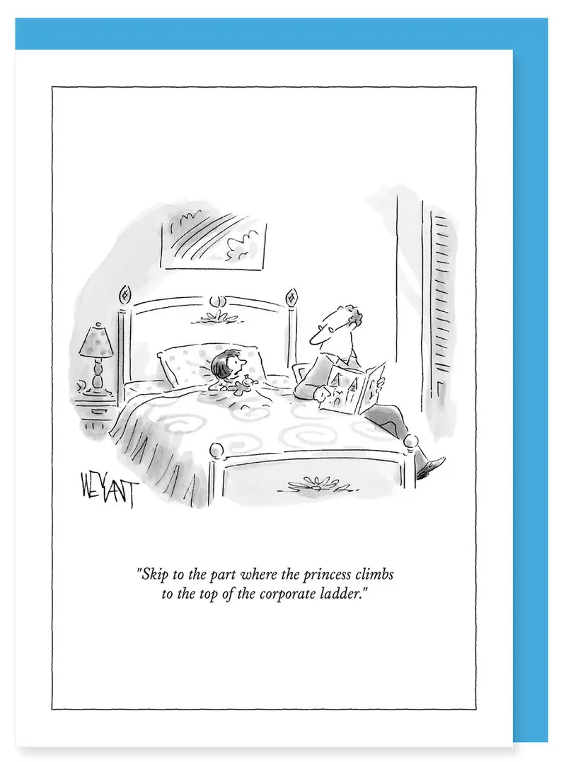 New Yorker Satirical Note Card: 'Princess Ascending The Corporate Ladder' 1