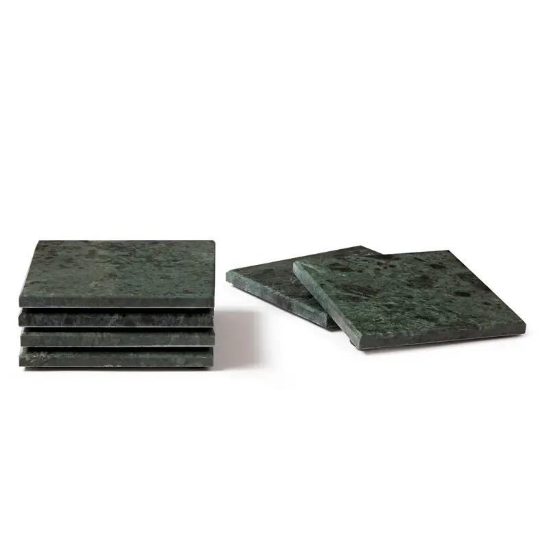 Pack Of Six 10Cm Green Marble Square Coasters 1