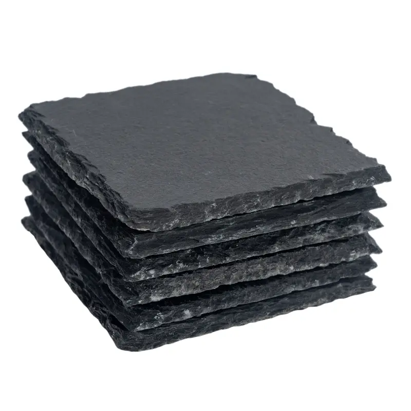 Pack Of Six Black Square Slate Coasters 1