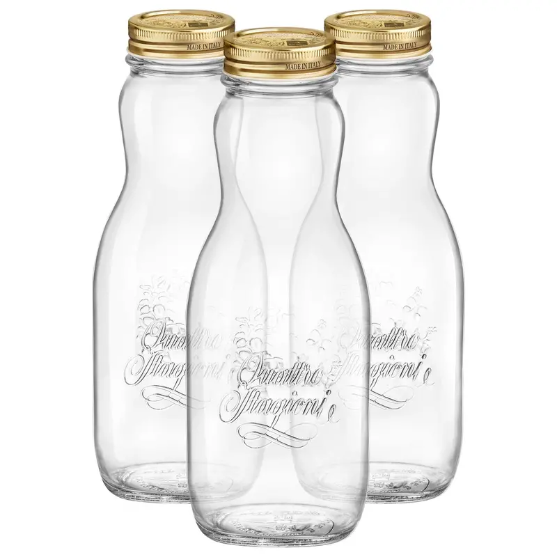 Pack Of Three 1L Quattro Stagioni Glass Juice Bottles With Screw Lids 1