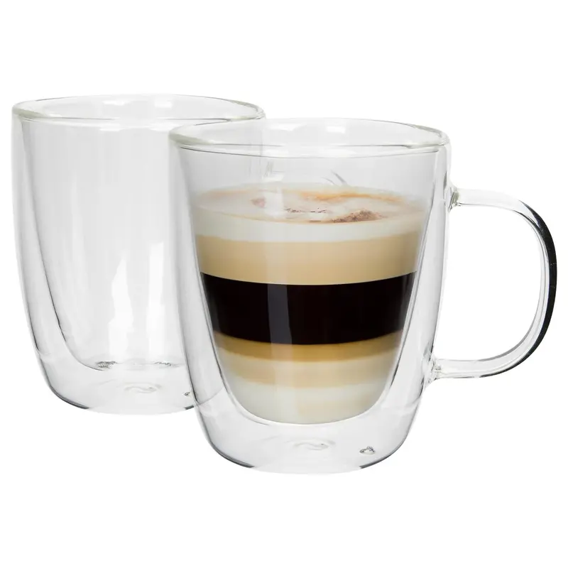 Pair Of 386Ml Double-Walled Glass Coffee Mugs 1