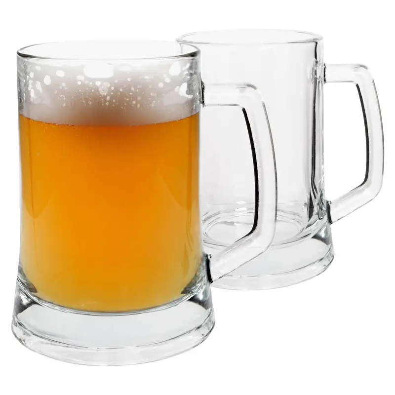 Pair Of 500Ml Heavy-Duty Glass Beer Mugs – Durable Craft Design 1