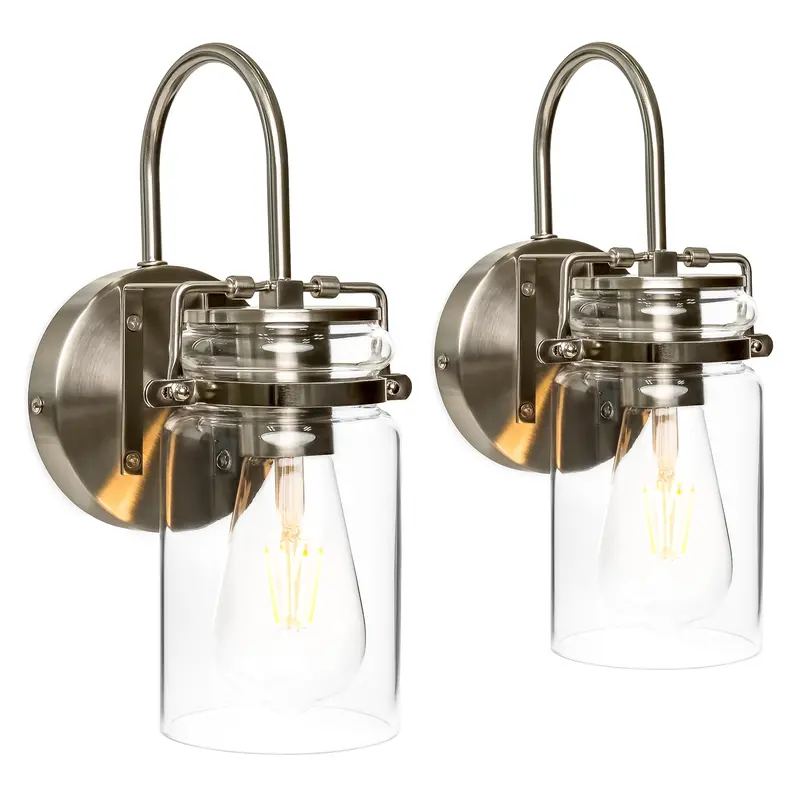 Pair Of Vintage-Inspired Industrial Wall Sconces With Clear Glass Shades 1