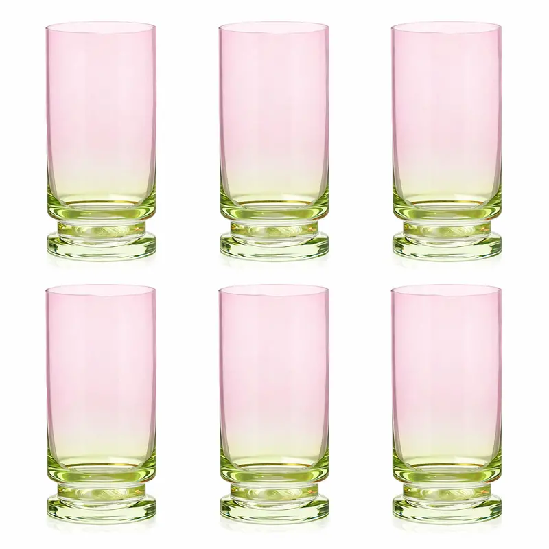 Pink & Green Highball Glasses – Set Of 6 Vibrant Drinkware 1