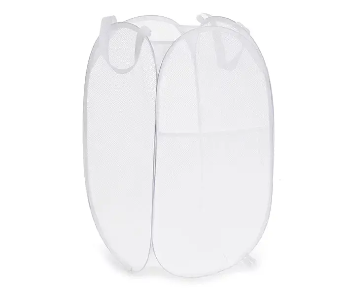 Pop-Up Laundry Sorter Bin With Built-In Mesh Pocket – Sleek White Design 1