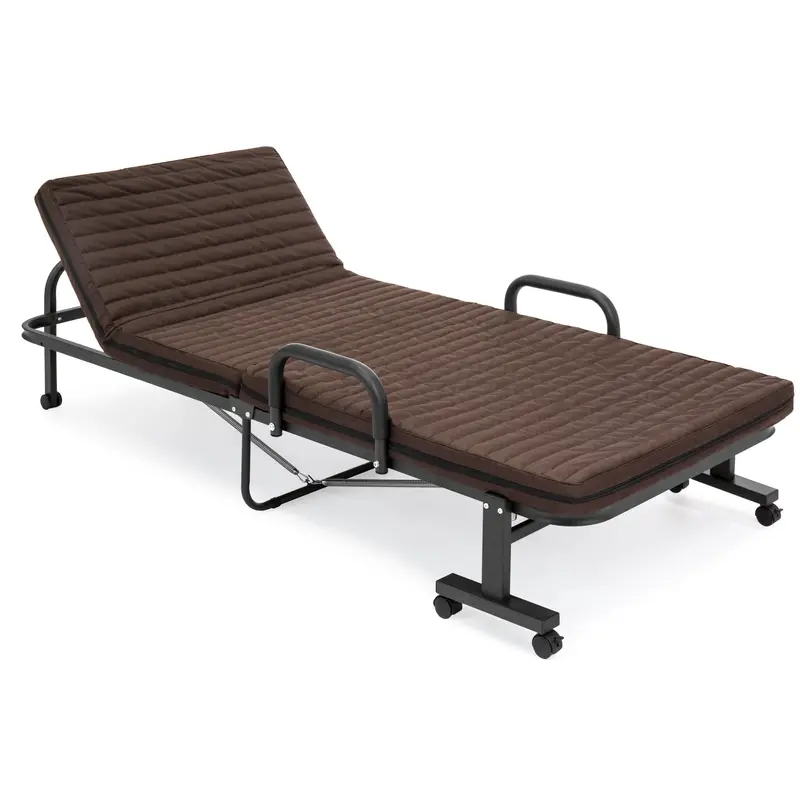 Portable Twin-Size Folding Mattress Bed With Built-In Wheels 1