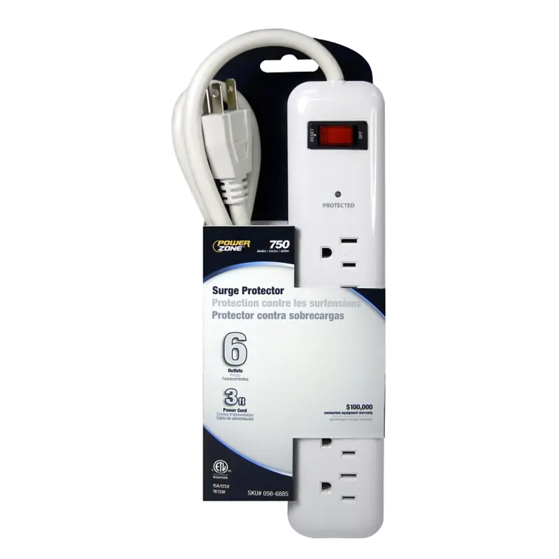 Powerzone 6-Outlet Surge Protector – 125V, 15A, 750-Joule Protection 1