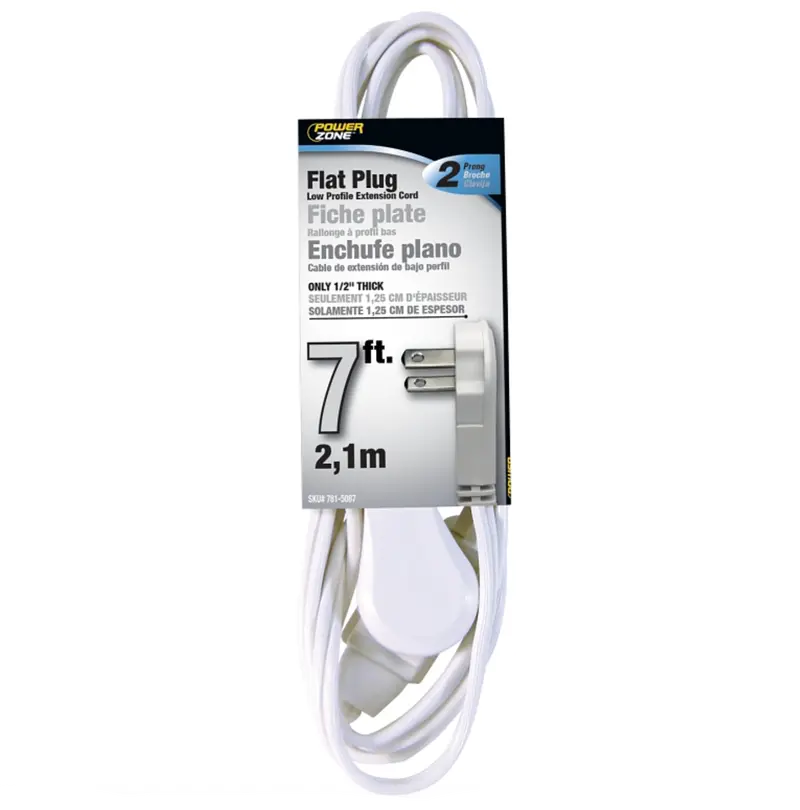 Powerzone 7-Foot Flat Plug Extension Cord – Space-Saving White Design 1