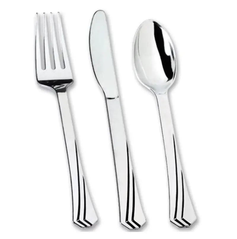 Premium Polished Silver Disposable Cutlery Set – 36-Piece Dinner Kit 1