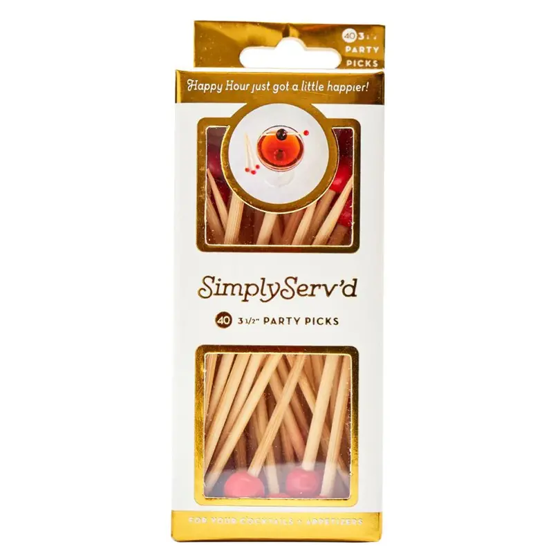 Red Wooden Party Skewers – 6-Inch Simply Served Picks 1