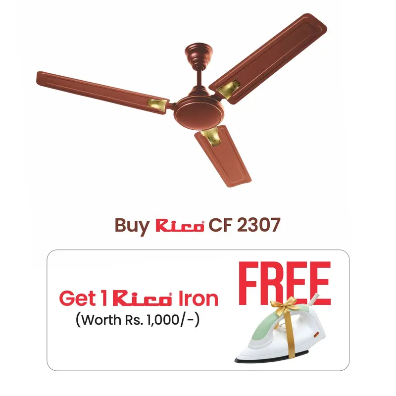 Rico Oric 48" (1200Mm) Bee 1-Star Ceiling Fan – Cf2307 (Black) With Free Iron Stand 1