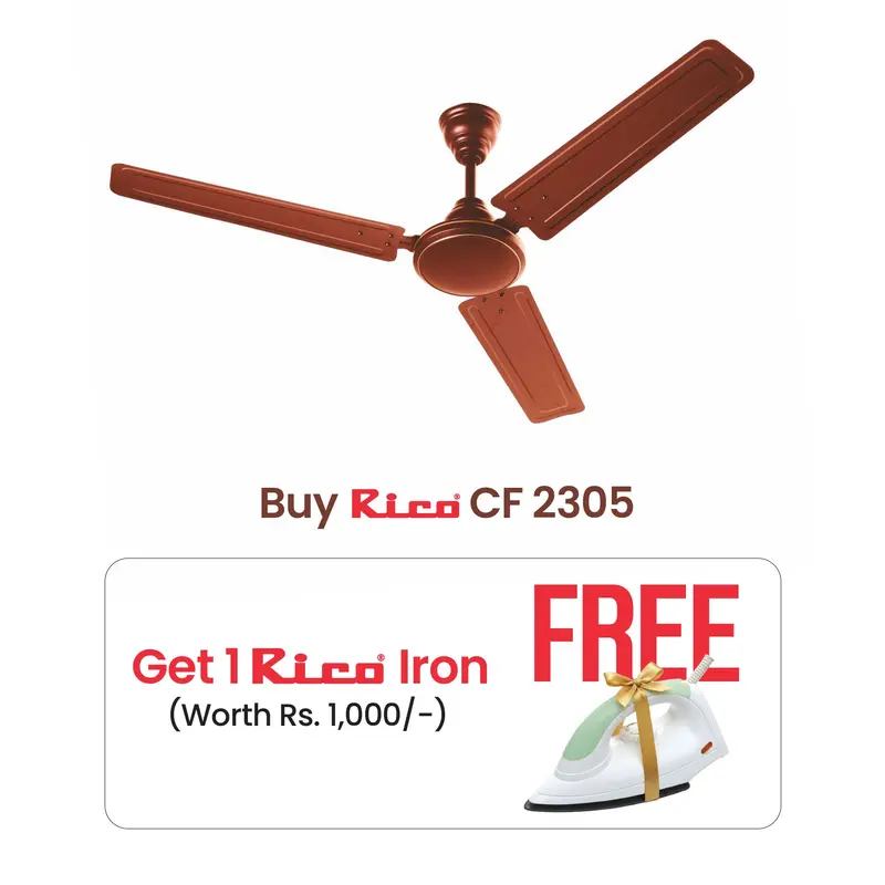 Rico Oric 48" (1200Mm) Energy-Efficient Ceiling Fan Cf2305 With Free Iron Accessory 1