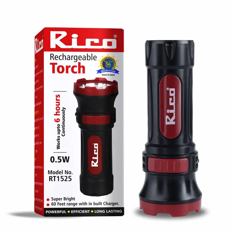 Rico Rt1525 Red-And-Black Rechargeable Torch 1