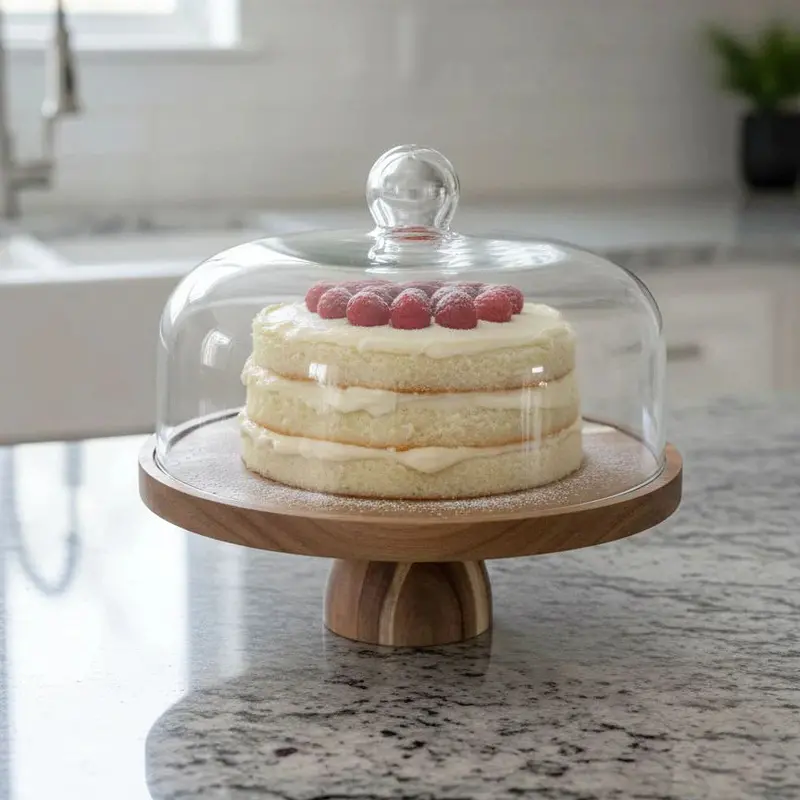 Rustic Wood Cake Dome With Pedestal Stand – Display Elegance 1