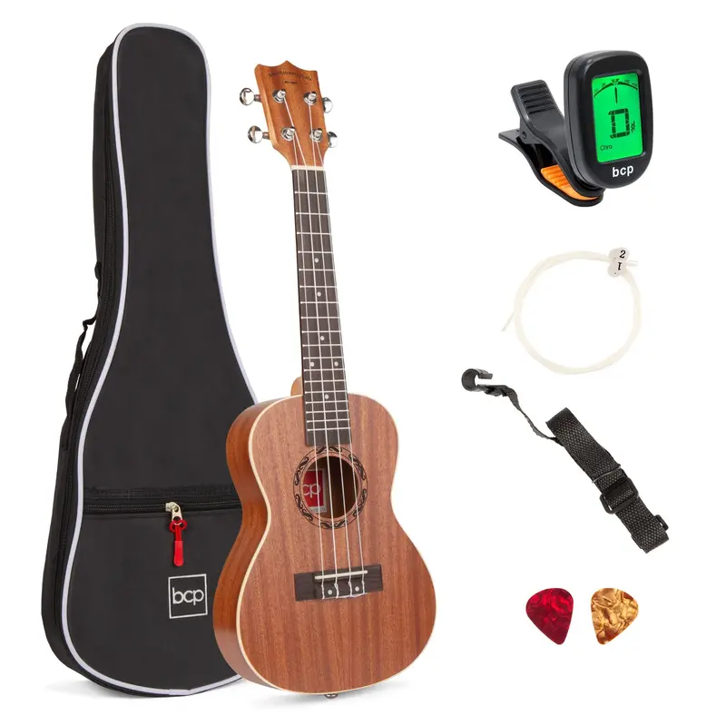 Sapele Wood Concert Ukulele Starter Kit – 23In Acoustic, Includes Gig Bag & Accessories 1