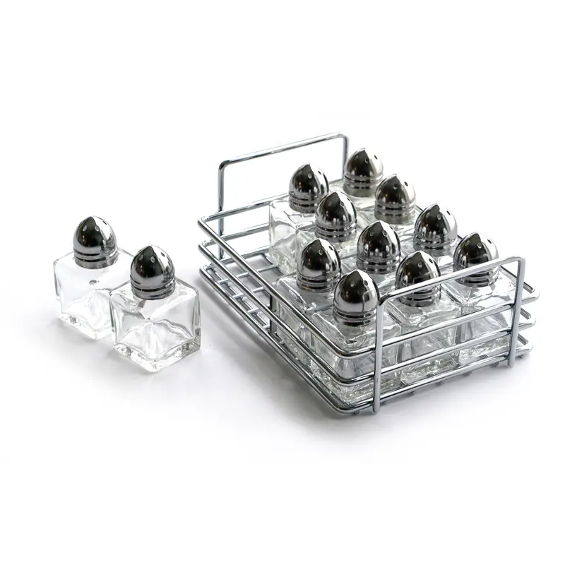 Set Of 12 Mini Glass Salt & Pepper Shakers With Display Rack 1