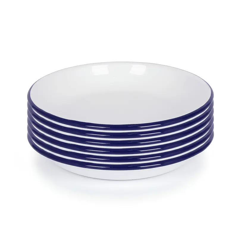 Set Of 6 Blue 20Cm White Enamel Pasta Bowls 1