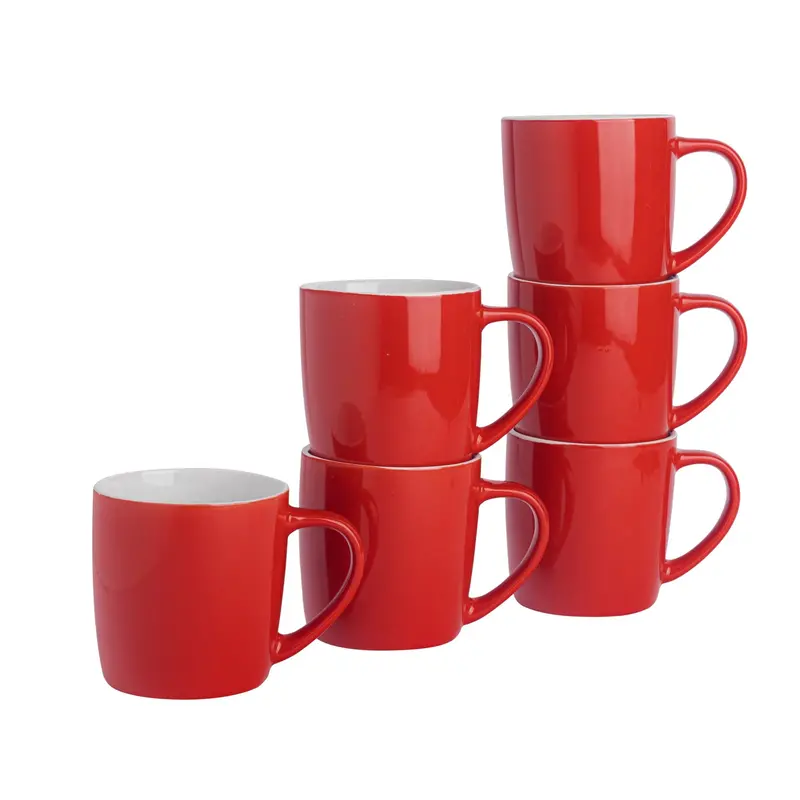 Set Of 6 Bold Red Ceramic Coffee Mugs – 350Ml 1