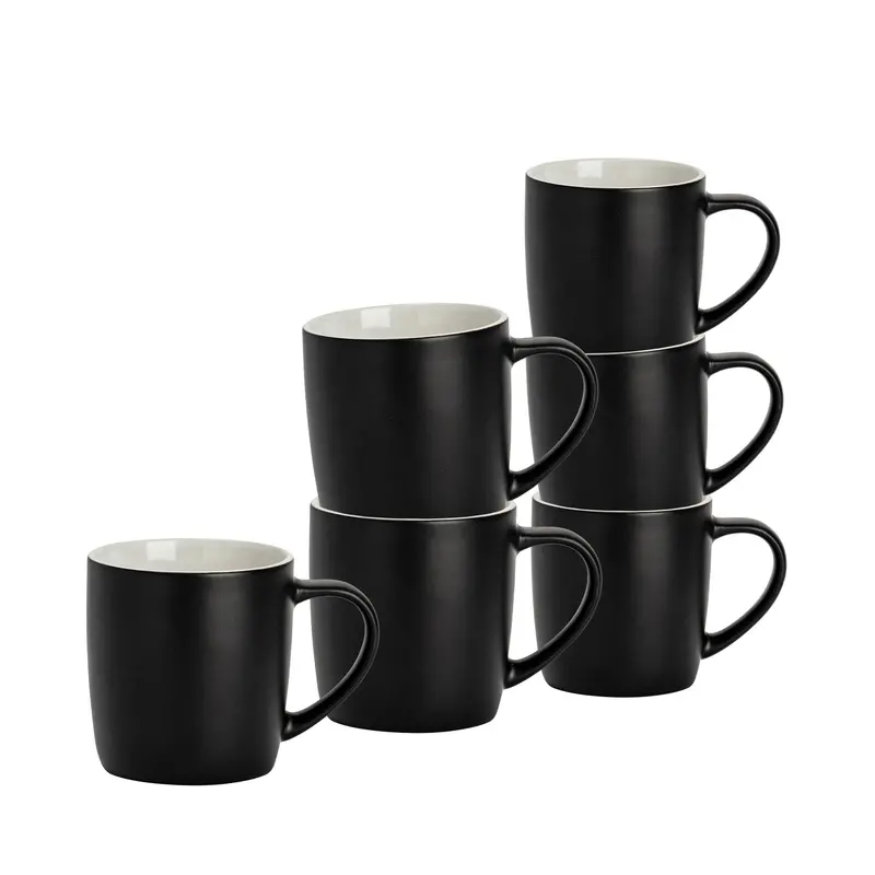 Set Of 6 Matte Black Ceramic Coffee Mugs – 350Ml 1