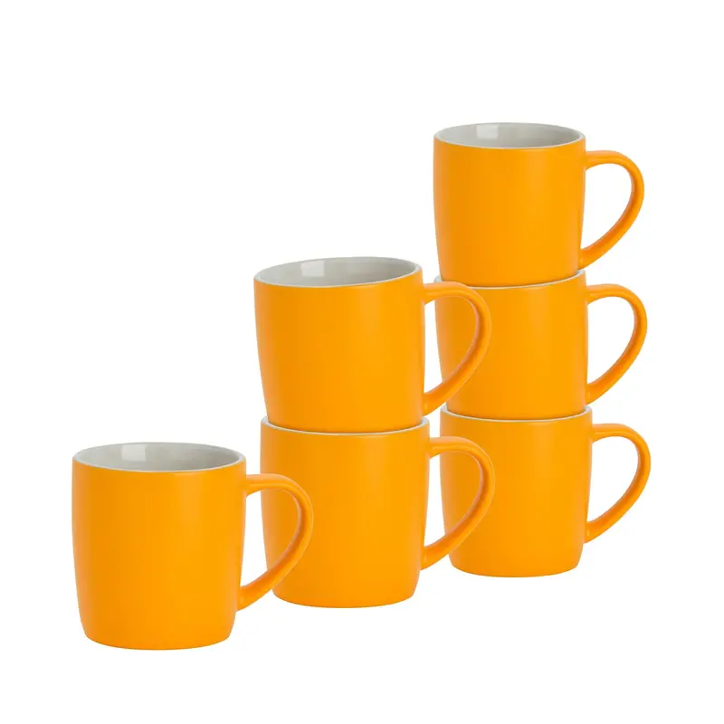 Set Of 6 Matte-Finish Yellow Ceramic Coffee Mugs – 350Ml 1
