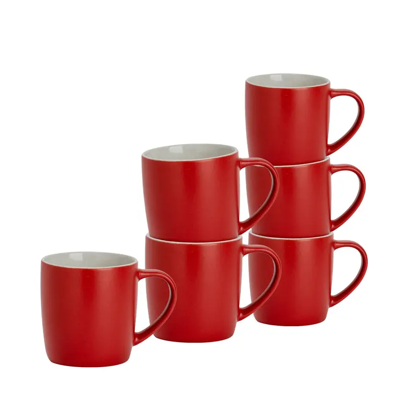 Set Of 6 Matte Red Ceramic Coffee Mugs – 350Ml Capacity 1