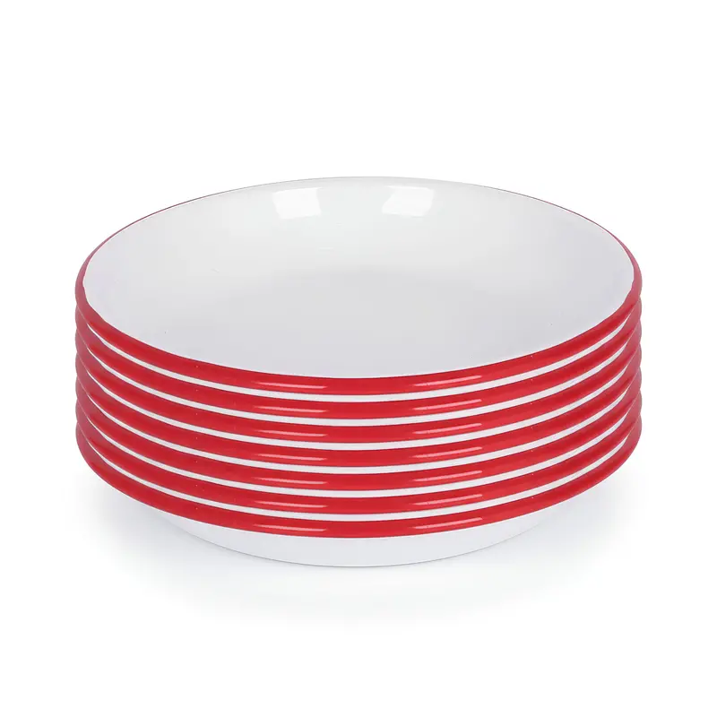Set Of 6 Red 20Cm White Enamel Pasta Bowls 1