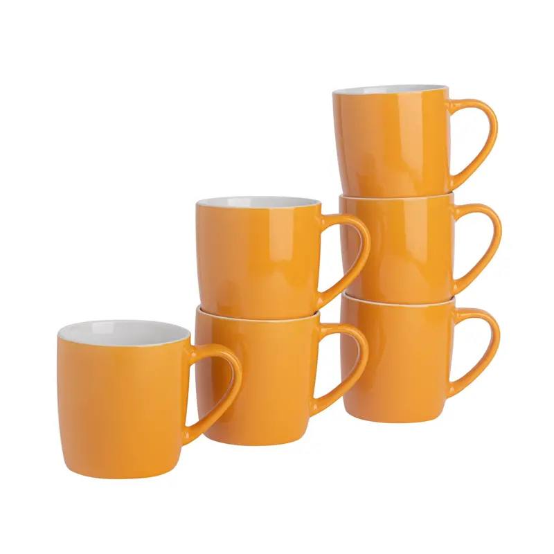 Set Of 6 Sunny Yellow Ceramic Coffee Mugs – 350Ml 1