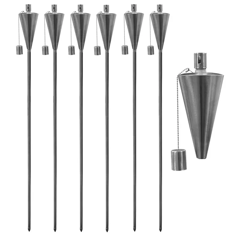 Set Of Six 1.46M Cone-Shaped Metal Garden Fire Torches – Weather-Resistant Outdoor Lighting 1