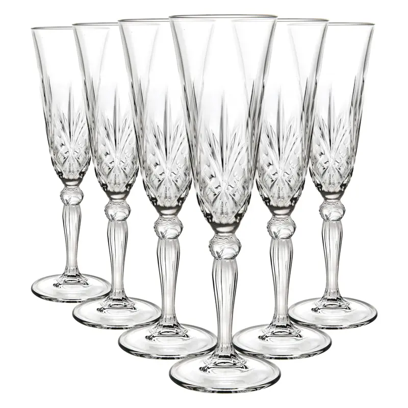 Set Of Six 160Ml Crystal Melodia Champagne Flutes – Slender Stemmed Glassware 1