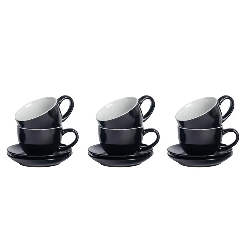 Set Of Six 250Ml Black Cappuccino Cups And Saucers – Sophisticated Espresso Duo Set 1