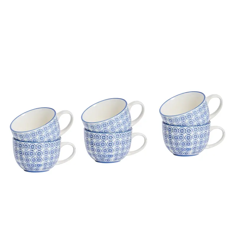Set Of Six 250Ml Hand-Printed Ceramic Cappuccino And Tea Cups 1