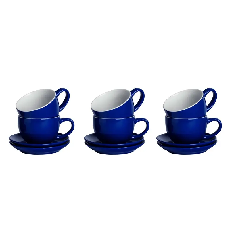 Set Of Six 250Ml Navy Cappuccino Cups And Saucers – Classic Espresso Serving Set 1
