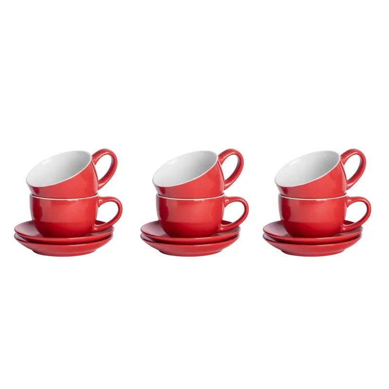 Set Of Six 250Ml Red Cappuccino Cups And Saucers – Bold Espresso Presentation Set 1