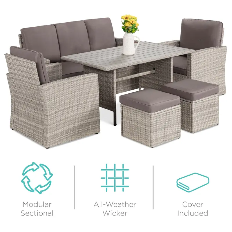 Seven-Person Wicker Patio Dining Set – Conversation-Style Outdoor Table With All-Weather Seating 1