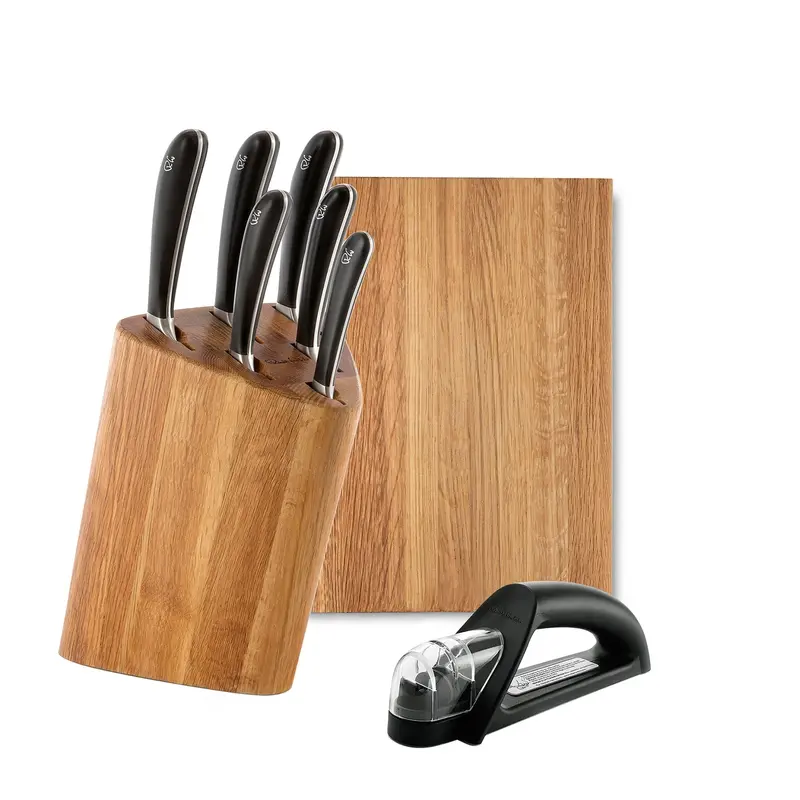 Signature Prism Oak Knife Block Set With 38 Cm Chopping Board & Built-In Sharpener 1