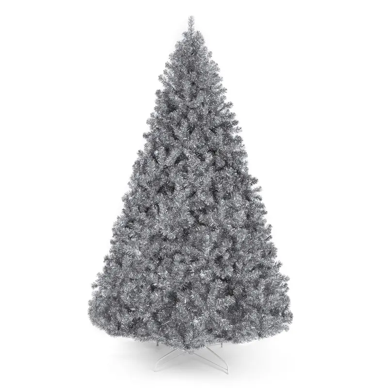 Silver Tinsel Artificial Christmas Tree With Collapsible Stand 1
