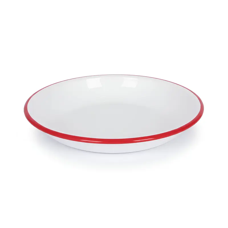 Single Red 20Cm White Enamel Pasta Bowl 1
