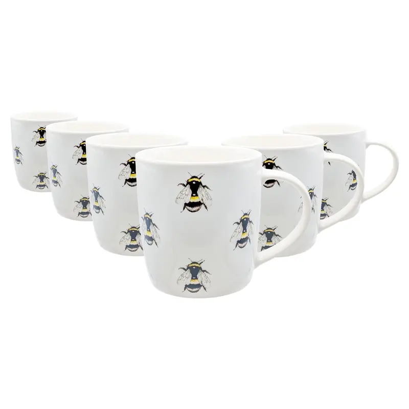 Six 350Ml Bee-Embellished Simply Home Stoneware Mugs – Whimsical Ceramic Set 1
