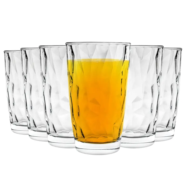 Six 470Ml Premium Diamond-Embossed Highball Glasses 1