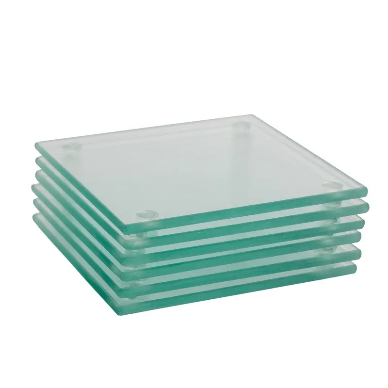 Six Clear Tempered Glass Coasters With Frosted Edges 1