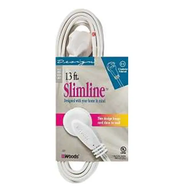Slimline 13-Foot Flat Plug Extension Cord – Low-Profile White Power Cord 1