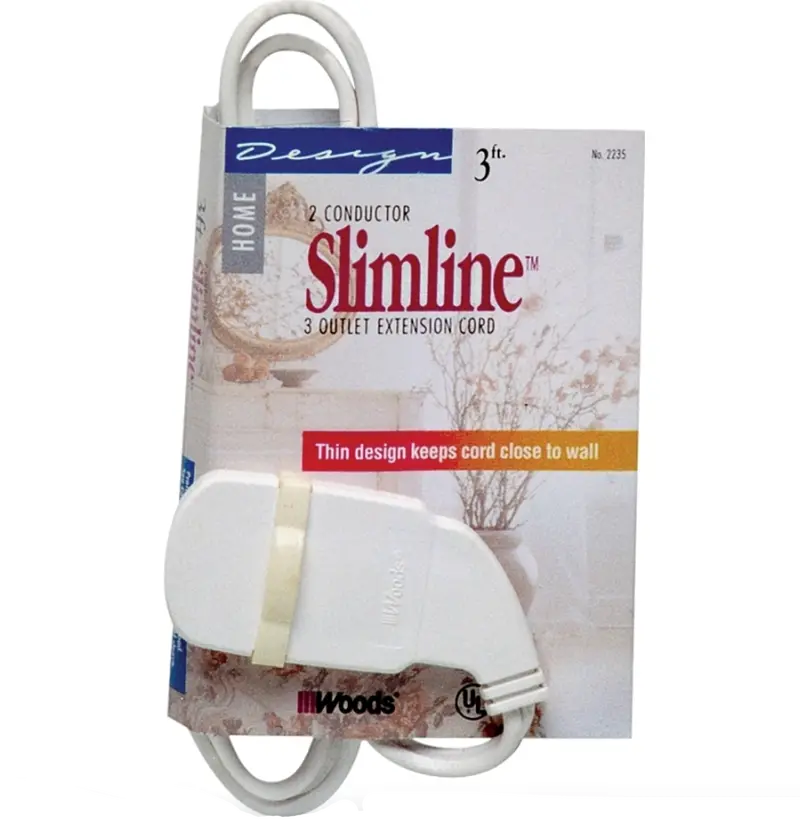 Slimline 3-Foot Flat Plug Extension Cord – 3-Outlet Compact Power Solution – White 1