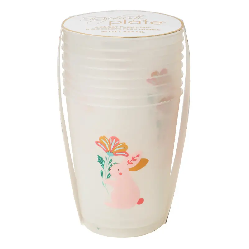 Sophistiplate Reusable Frost-Finish Flex Cups – Folklore Easter Theme, 16 Oz, 8-Pack 1