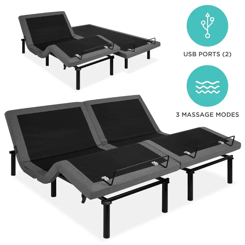 Split King Adjustable Base With Dual-Zone Massage, Wireless Remote & Usb Charging Ports 1