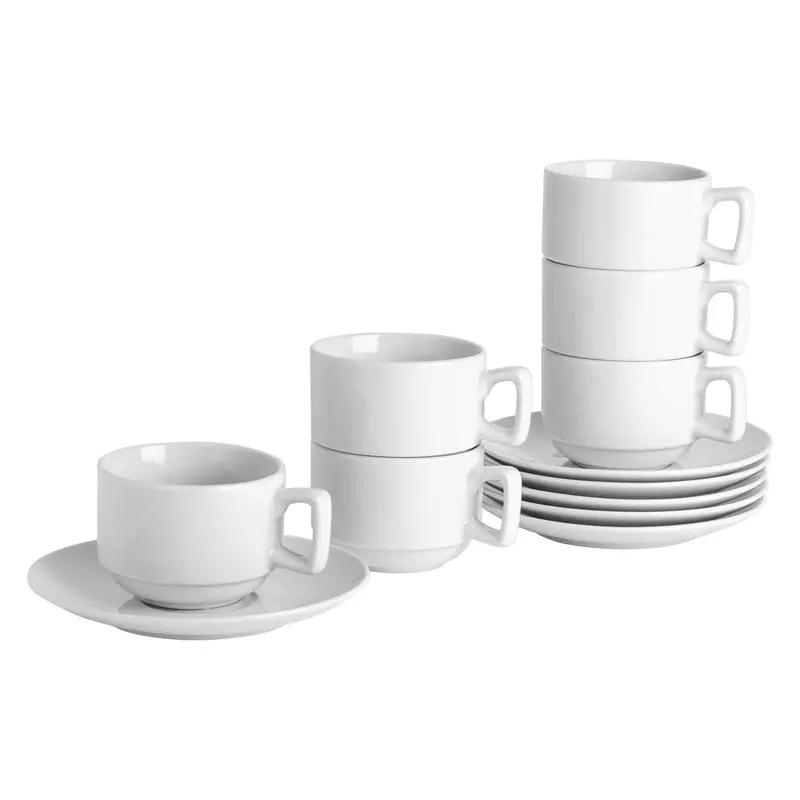 Stackable 200Ml White China Teacup And Saucer Set (6-Pack) 1