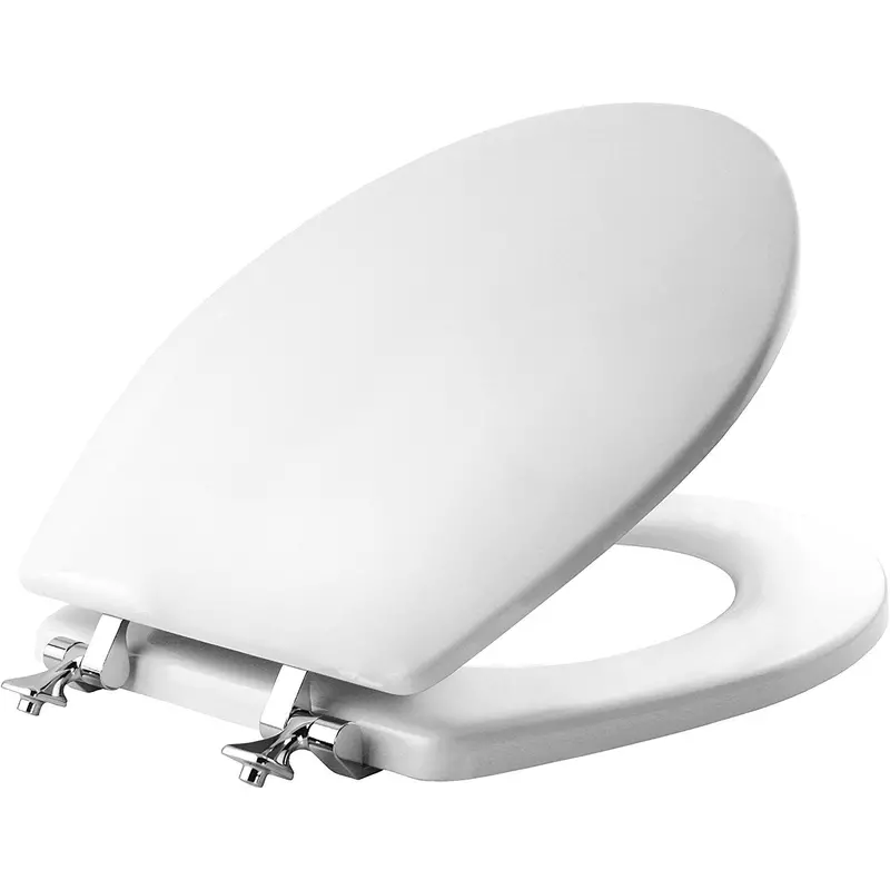 Standard Round White Wooden Toilet Seat – Chrome Hinges 1
