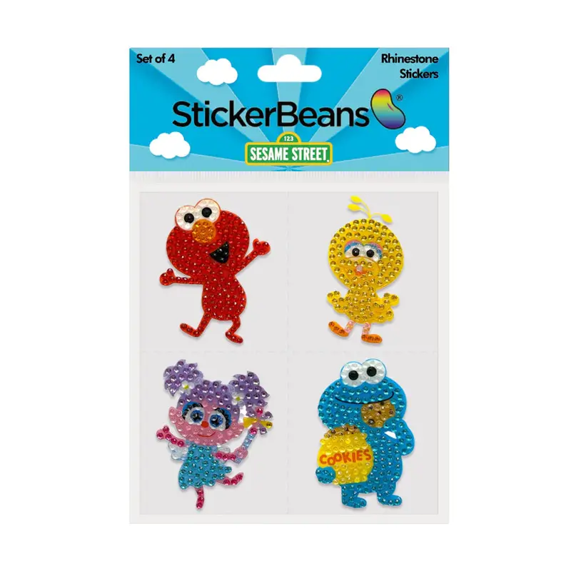 Stickerbeans Elmo & Friends Sparkle Sticker Pack – 2-Inch Round, 4-Piece Set 1