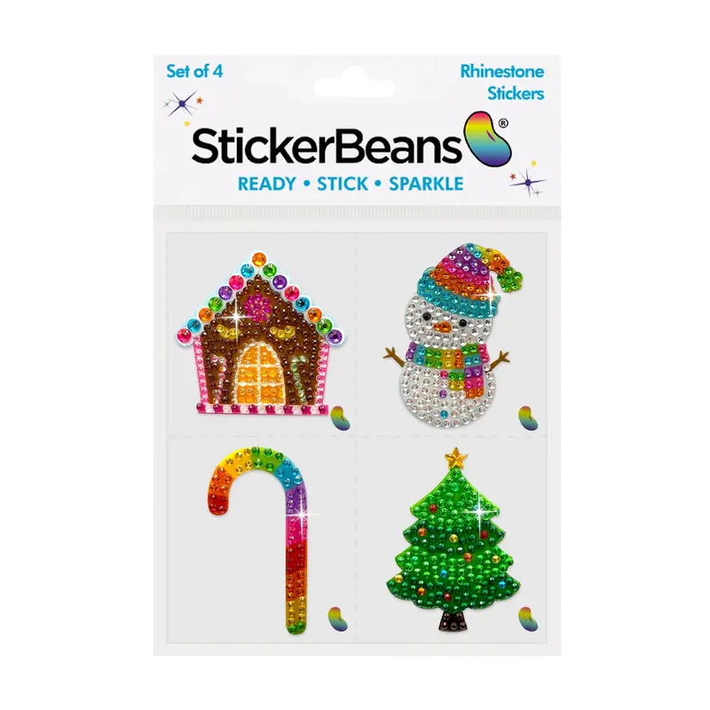 Stickerbeans Holiday Sparkle Sticker Pack – 4 Count, 2-Inch Size 1